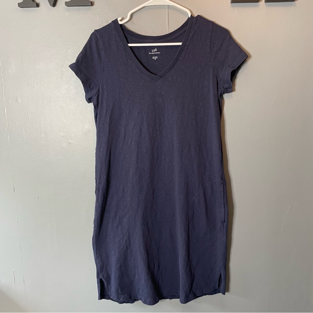J. Jill Navy Blue V-Neck T-Shirt Dress XS
